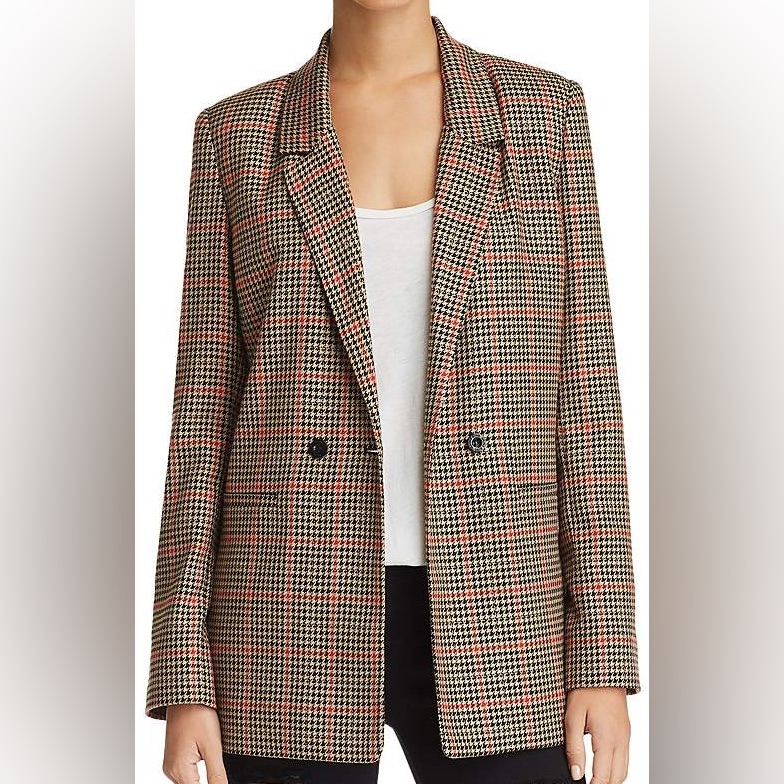Anine Bing Madeleine Blazer - Tan And Red Houndstooth
